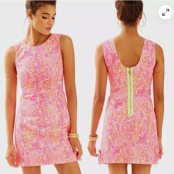 Lilly Pulitzer Tiki Pink Tappin it Back Mila Shift Dress Flamingos size 00 NEW - Picture 1 of 8